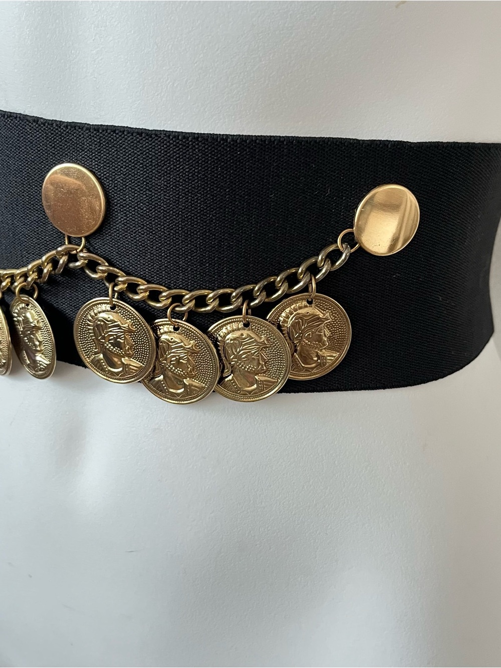 Vintage Coin Black Wide Elastic Cinch Belt Womens S/M Retro - Picture 3 of 7